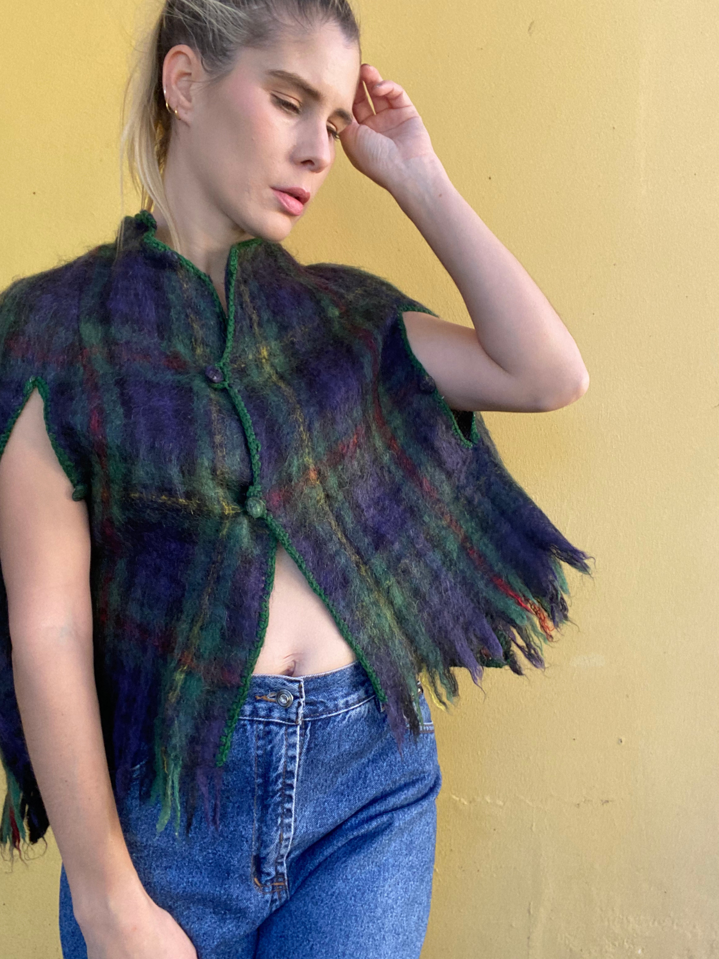 Vintage tartan mohair pile cape