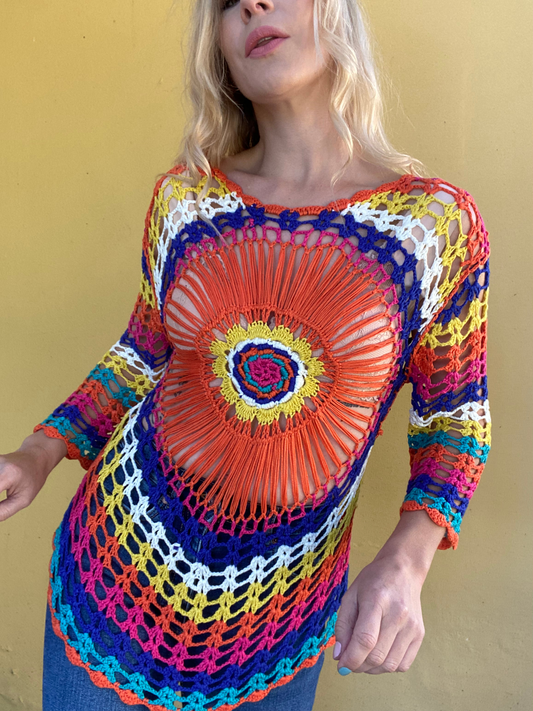 Colourful crochet jersey
