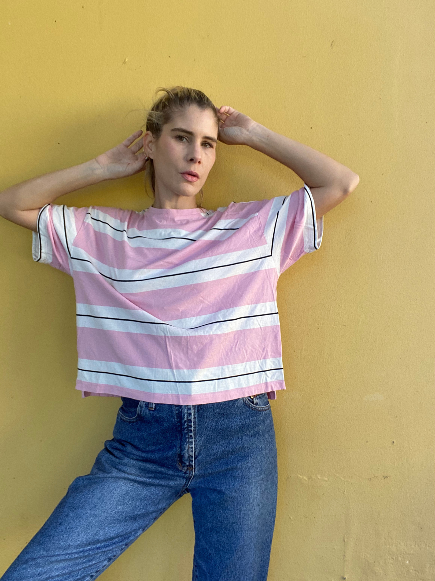 MANGO pink stripe T-shirt