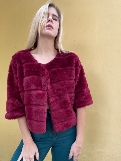 Maroon fluffy crop jacket