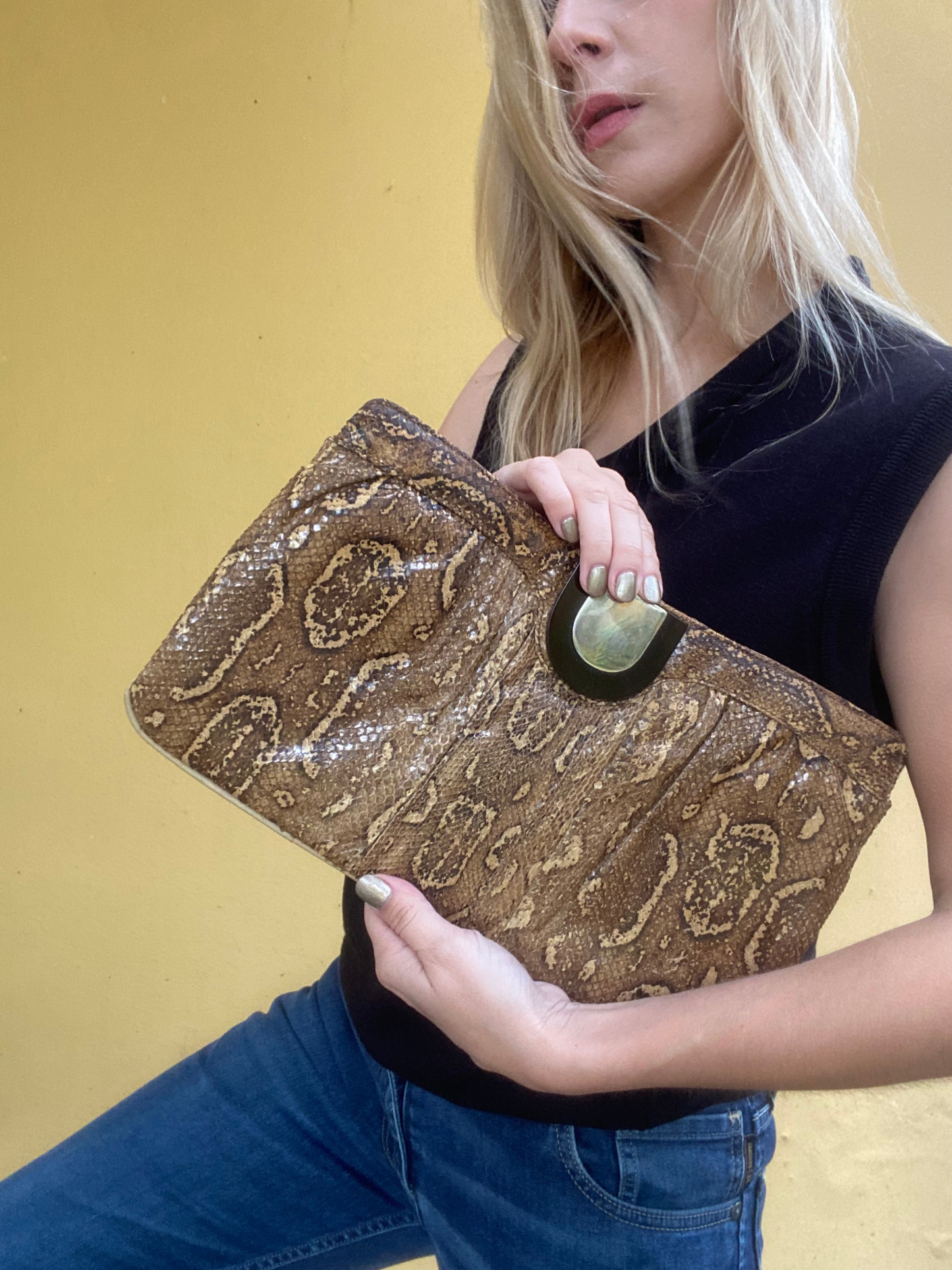 RONORA vintage snakeskin clutch bag