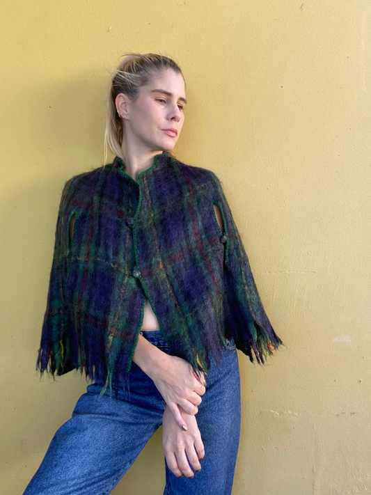 Vintage tartan mohair pile cape