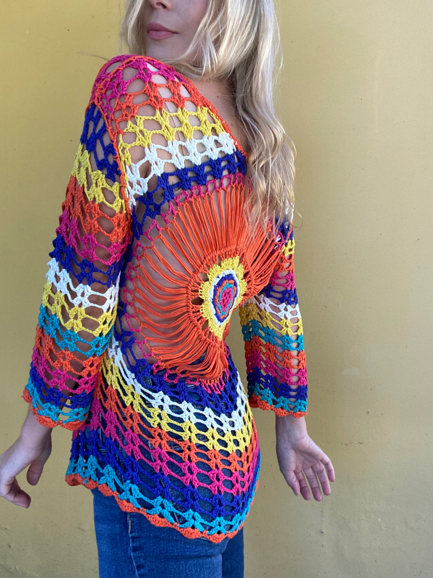 Colourful crochet jersey