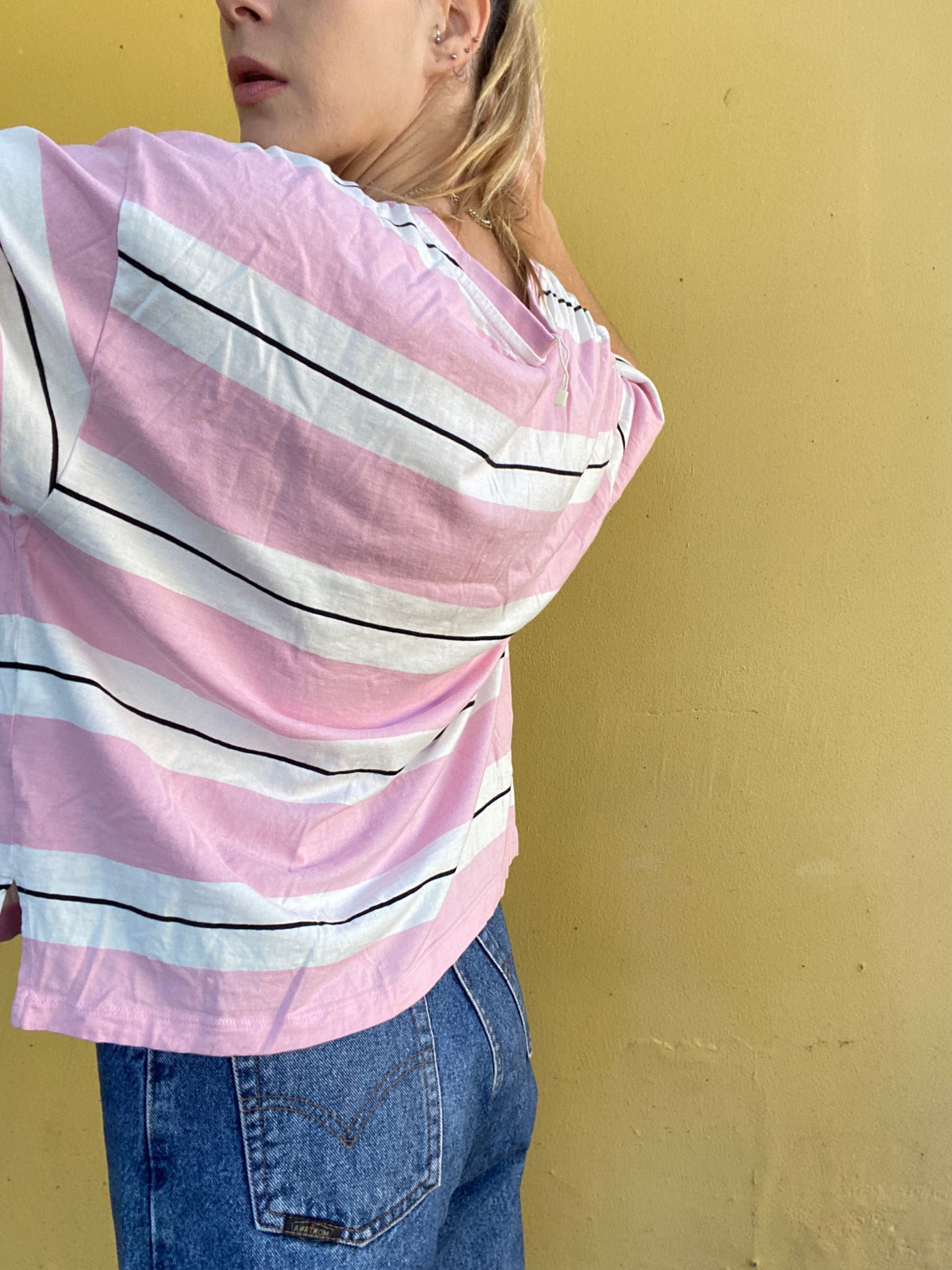 MANGO pink stripe T-shirt