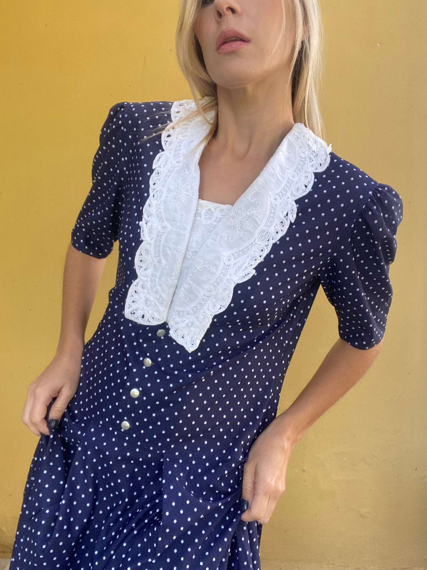 RUTH REED navy polka dot dress