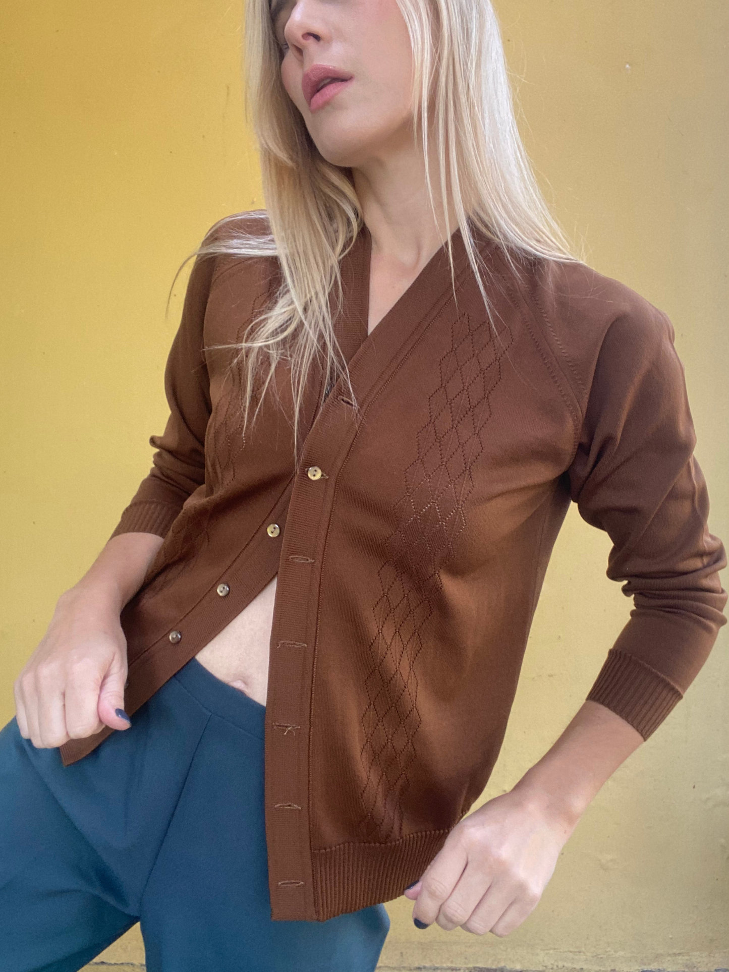 Brown micro knit cardigan
