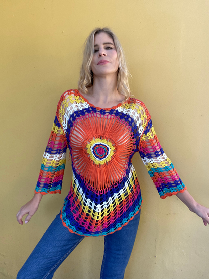 Colourful crochet jersey