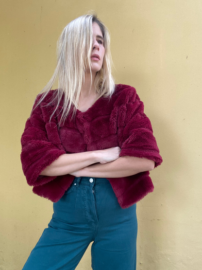Maroon fluffy crop jacket