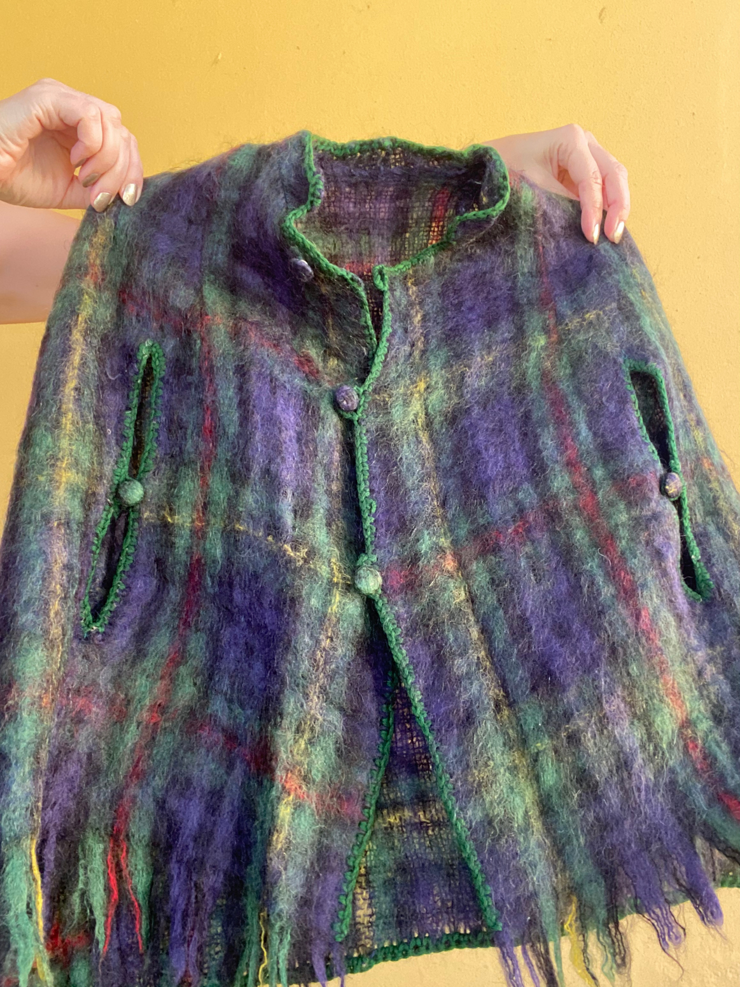 Vintage tartan mohair pile cape