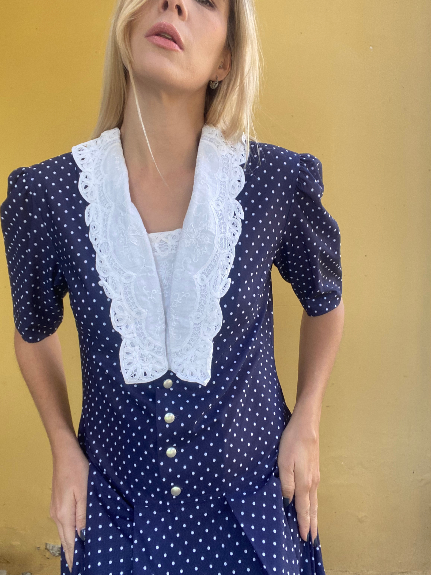 RUTH REED navy polka dot dress