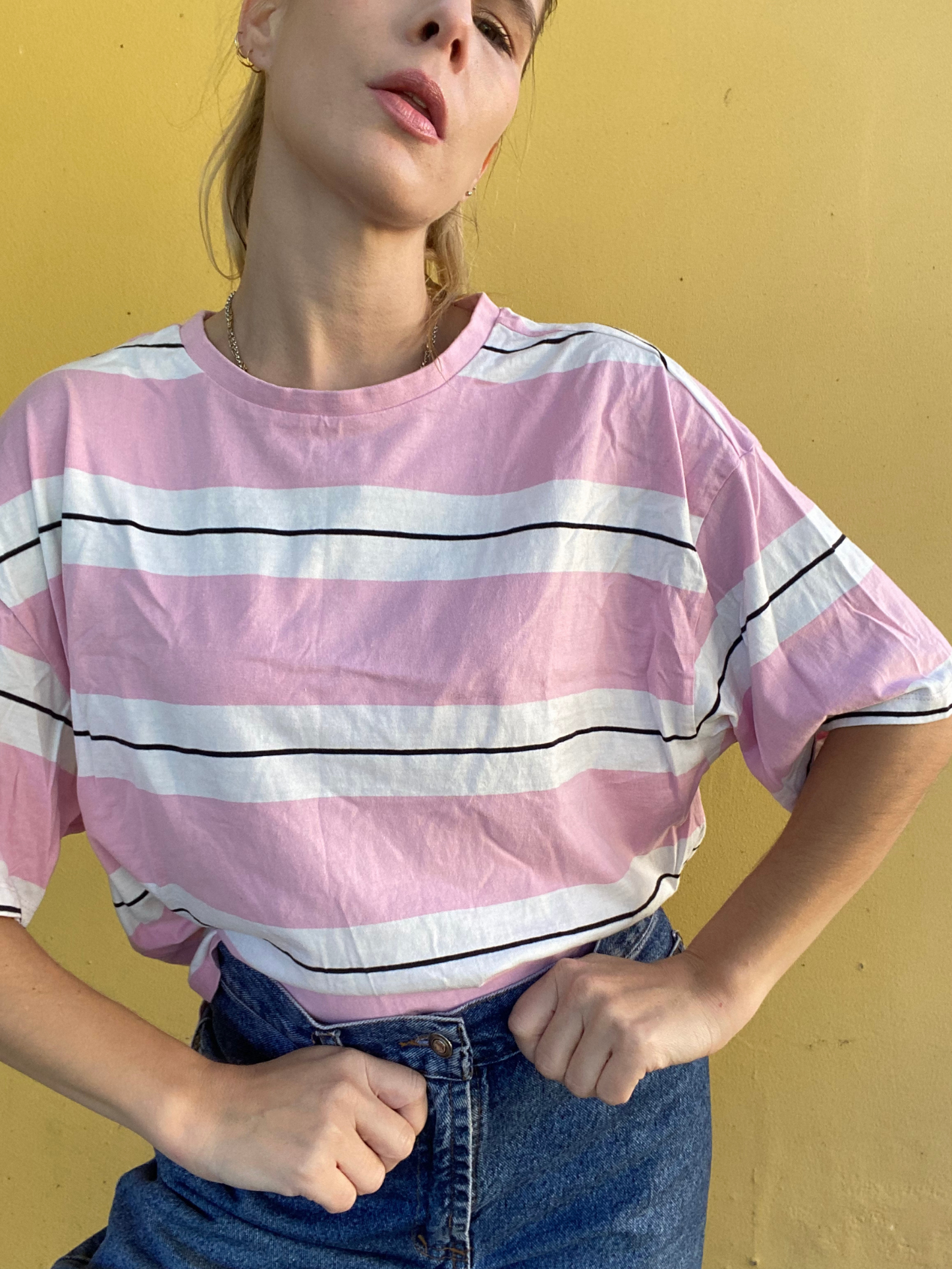 MANGO pink stripe T-shirt