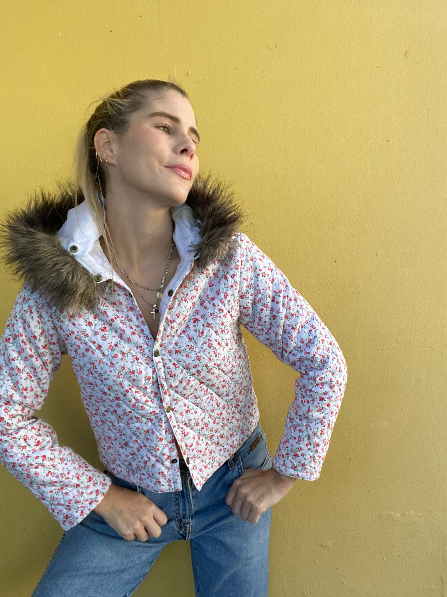 Quilted floral jacket with hood by GSUS