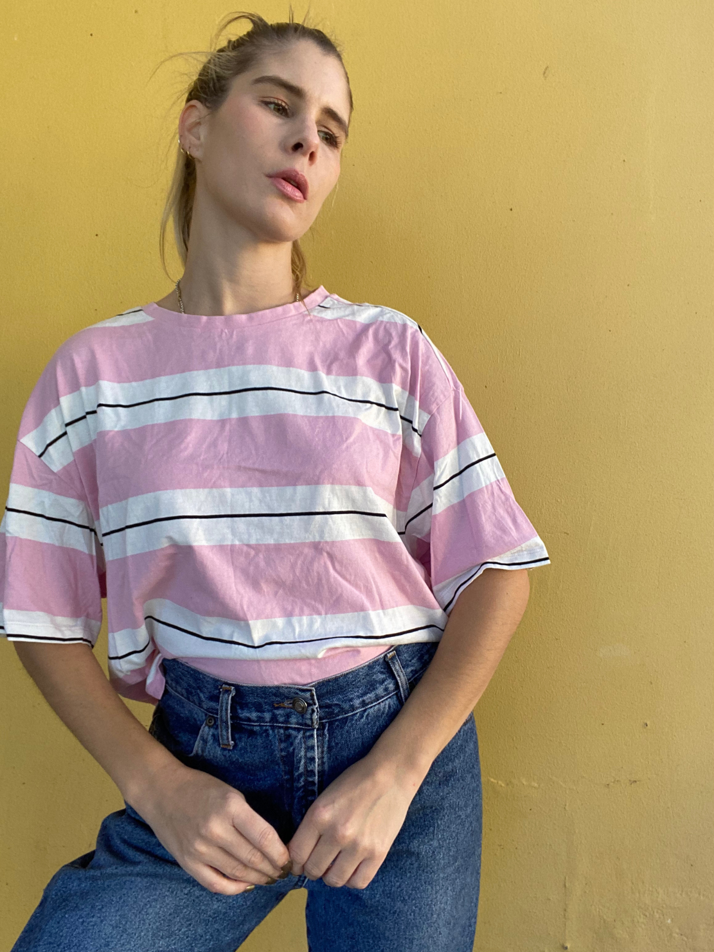 MANGO pink stripe T-shirt