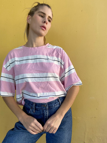 MANGO pink stripe T-shirt