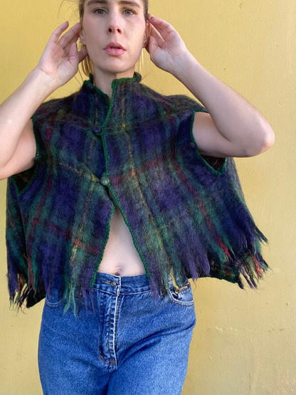 Vintage tartan mohair pile cape