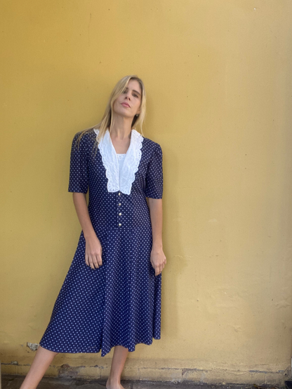 RUTH REED navy polka dot dress