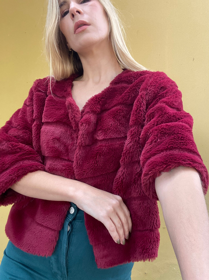 Maroon fluffy crop jacket