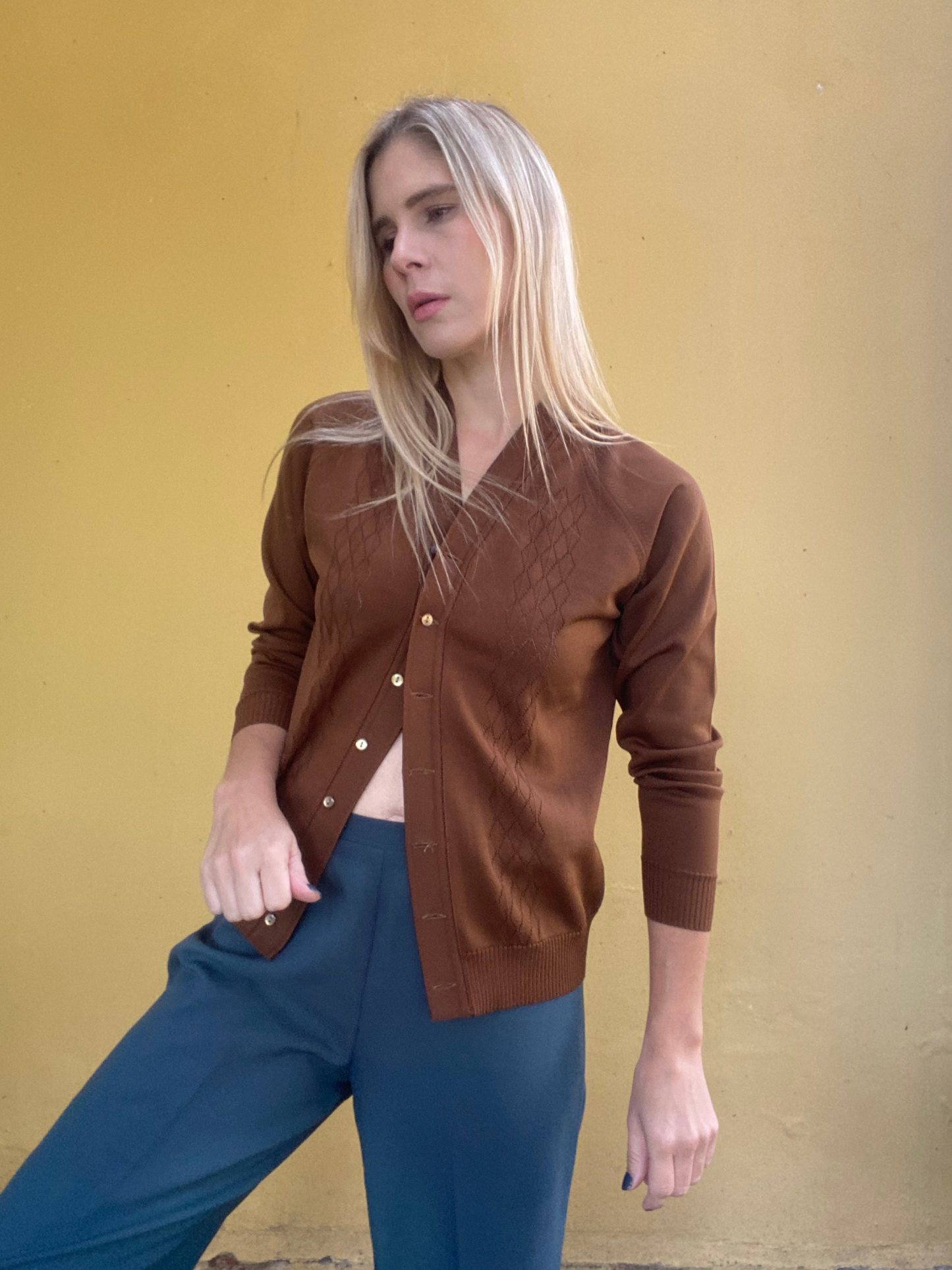 Brown micro knit cardigan