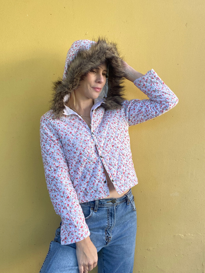 Quilted floral jacket with hood by GSUS