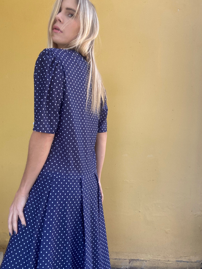 RUTH REED navy polka dot dress