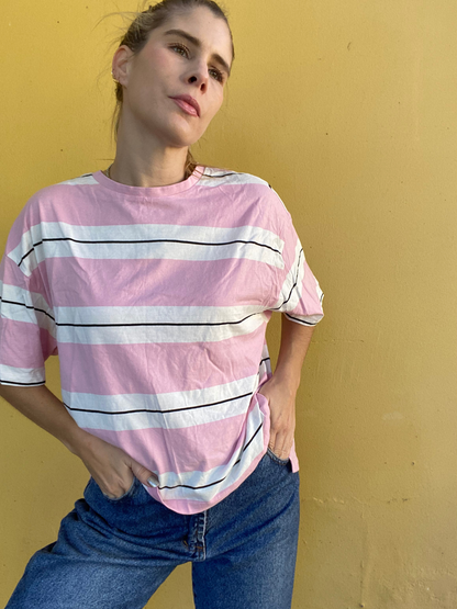 MANGO pink stripe T-shirt