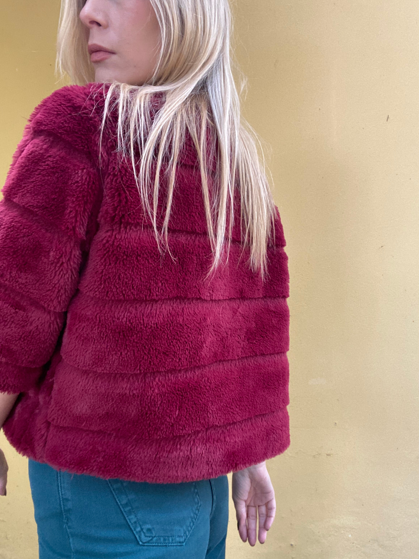 Maroon fluffy crop jacket